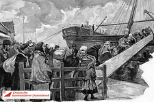 Einschiffung in Bremerhaven, Holzstich von 1890