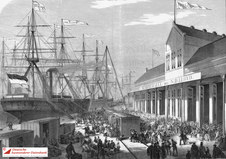 Abfertigungsanlage für Auswanderer in Bremerhaven, Holzstich von 1871