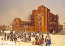 Auswanderer in Bremerhaven auf dem Weg ins Auswandererhaus 1850, Diorama
