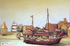 Ankunft von Auswanderern in Bremerhaven auf dem Weserkahn, 1850 (Diorama)