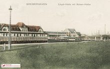 Die Lloydhalle in Bremerhaven an der Kaiserschleuse, Ansichtskarte von 1910