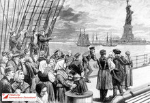 Ankunft von Auswanderern in New York, Holzstich von 1896