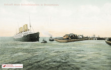 Ankunft eines Schnelldampfers vor der Bremerhavener Lloydhalle, Ansichtskarte von 1912
